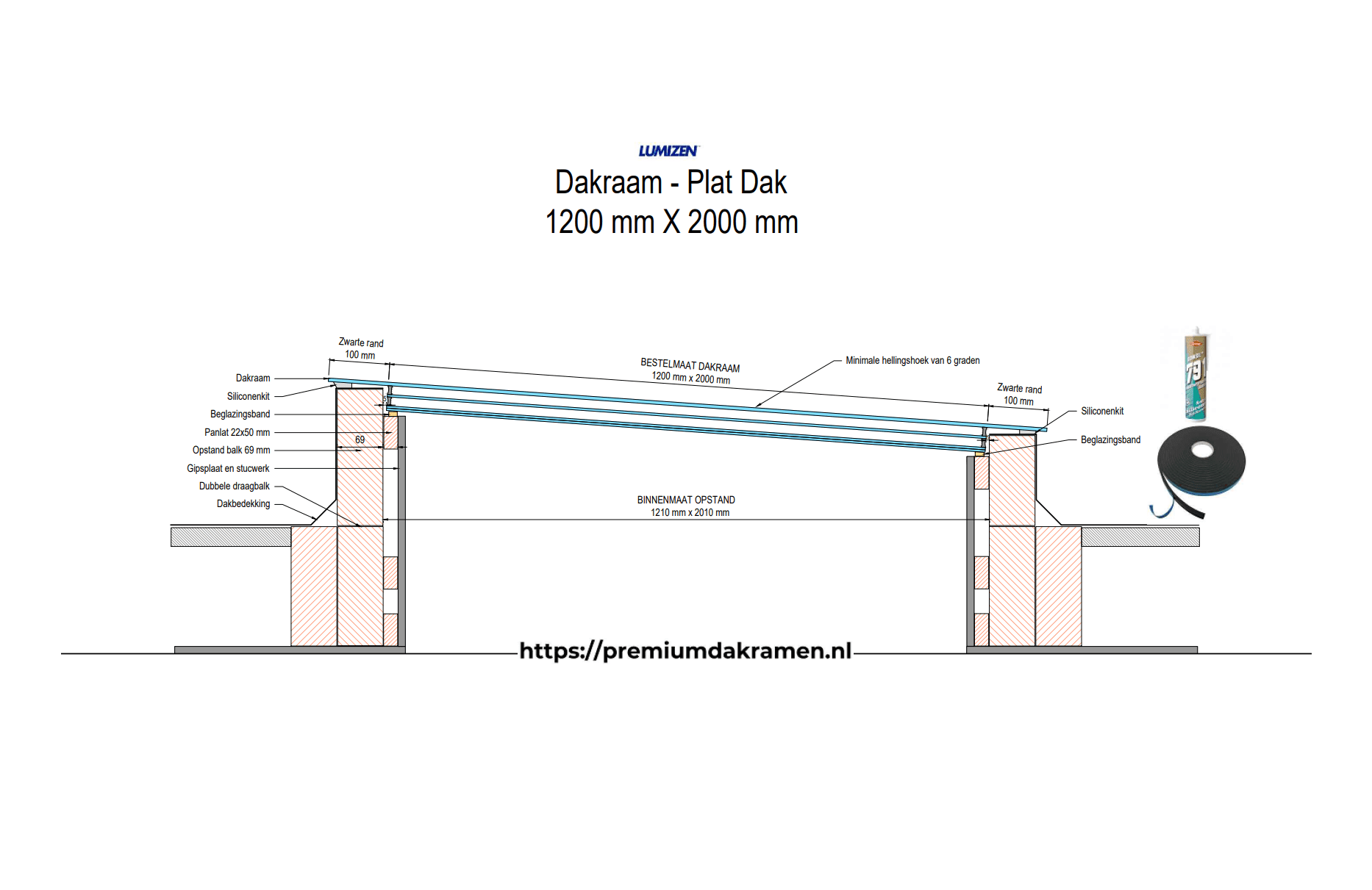 Platdakraam - 120x200 cm van Premium Dakramen