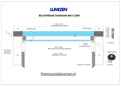 Dakraam Beloopbaar - 60x200 cm Beloopbaar Premium Dakramen
